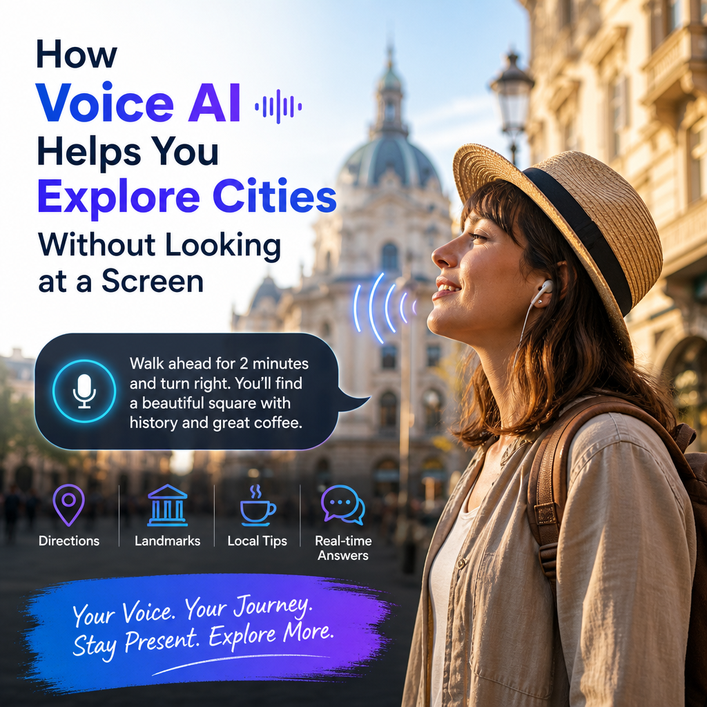 Voice AI travel assistant illustration for How Voice AI Helps You Explore Cities Without Looking at a Screen